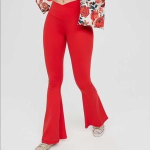 crossover aerie red flare leggings